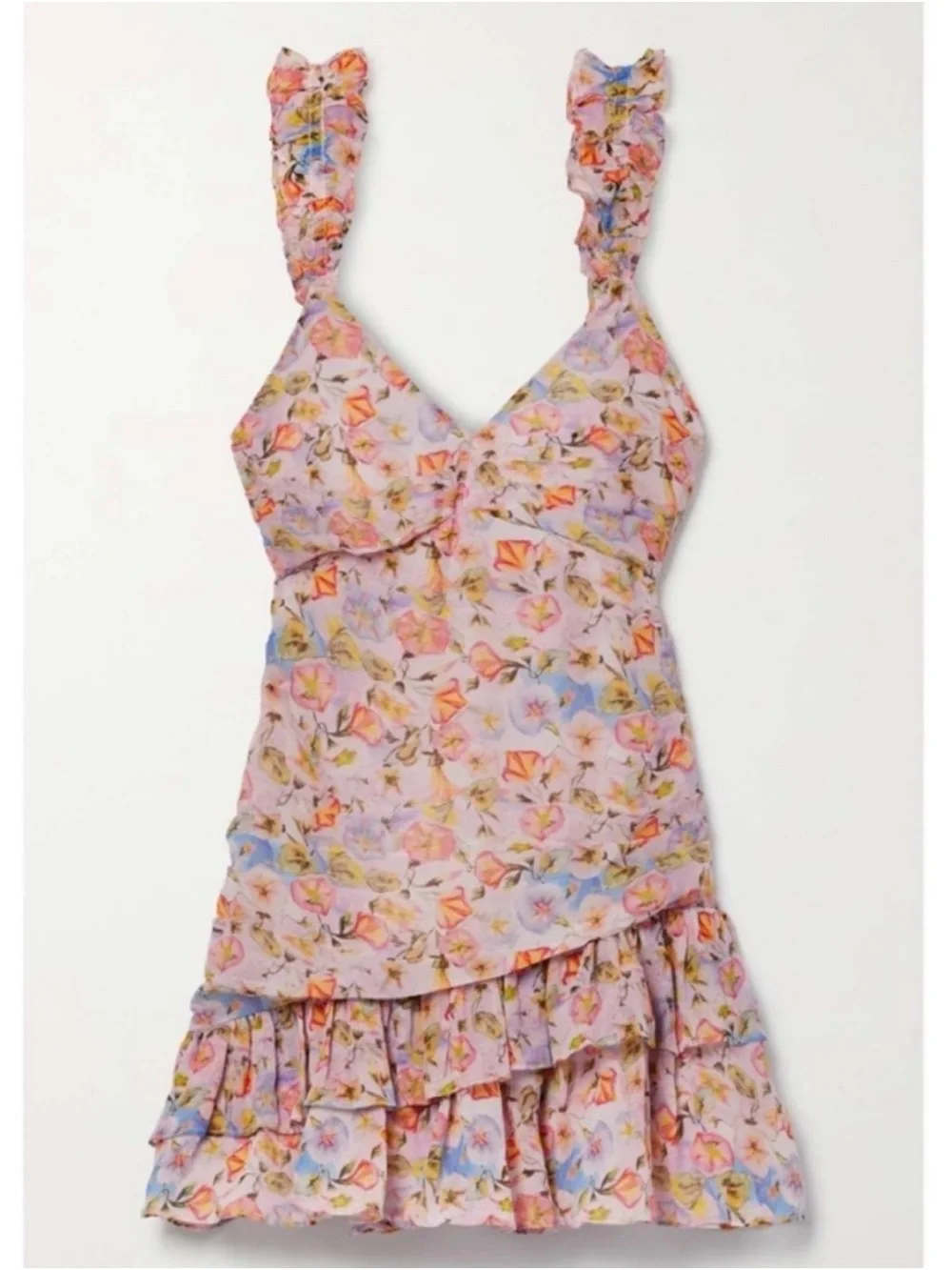 LoveShackFancy Desra Pastel Pink Floral Tiered Ruffle Mini - Picture 4 of 6